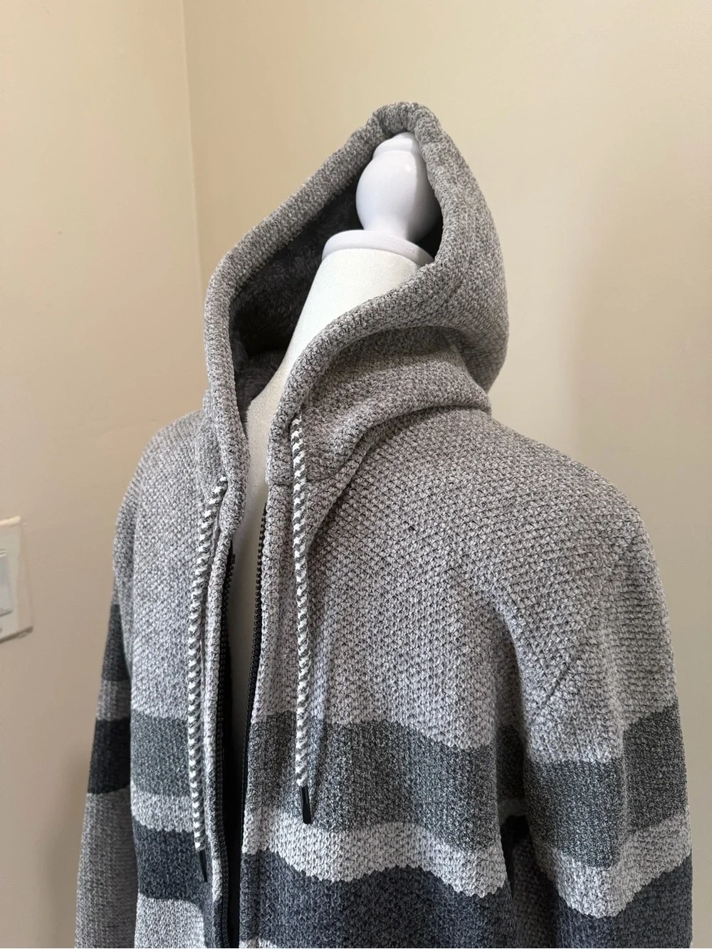 Men's Hooded Zip Sweater in Gray with Stripe Accents
